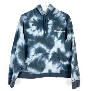 Champion Sweatshirt Womens XL Black Blue White Tie-Dye Fitted Hoodie
